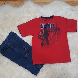 FUBU Vintage Hip Hop Tee & Denim Cargo Shorts
